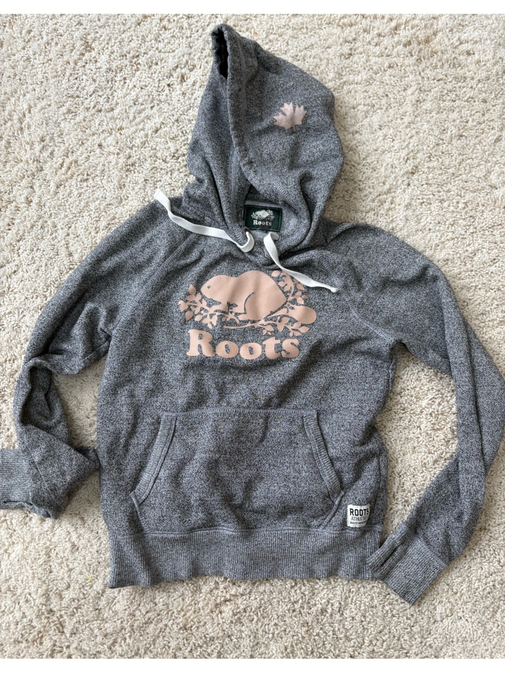Roots Canada Grey Hoodie w Peach Beaver Logo Small
